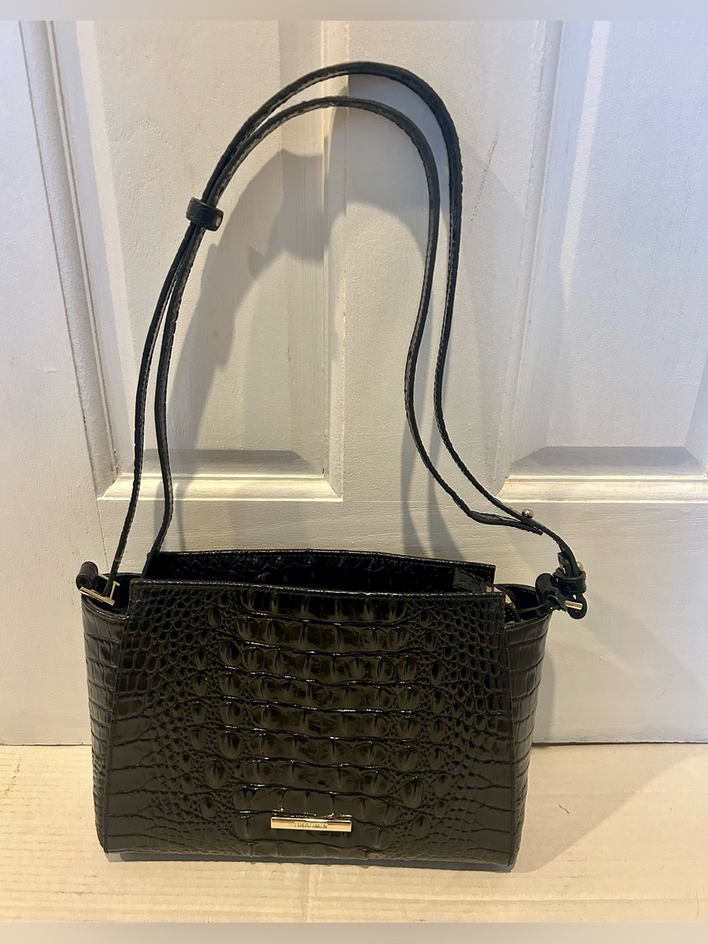 Brahmin Black Croc-Embossed Shoulder Bag